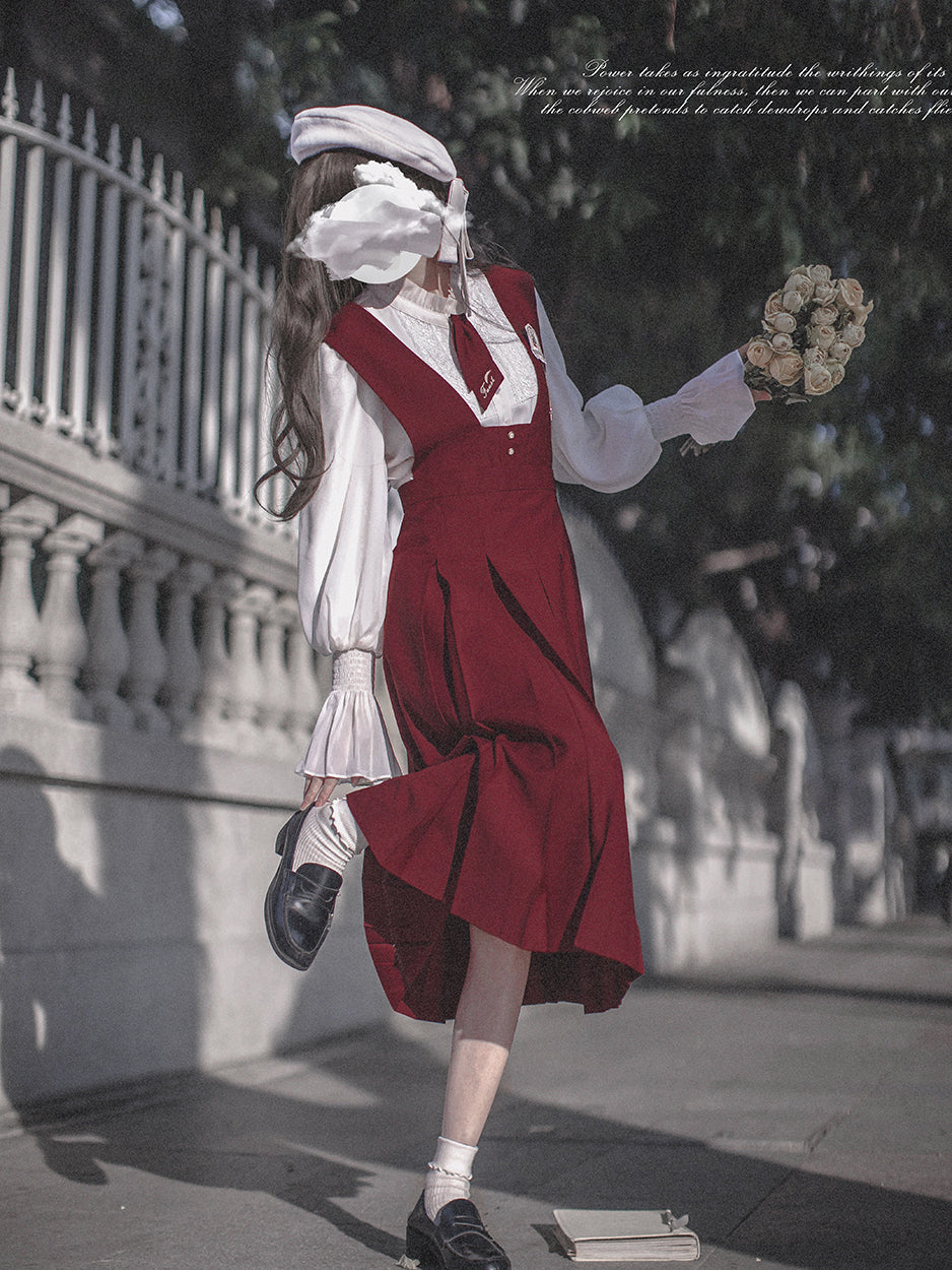 wine red literary girl jumper skirt ＆ blouse