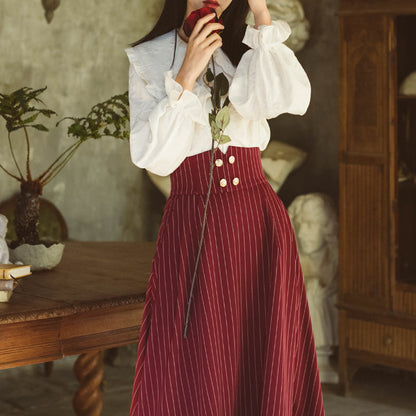 葡萄酒色の縦縞コルセットスカート