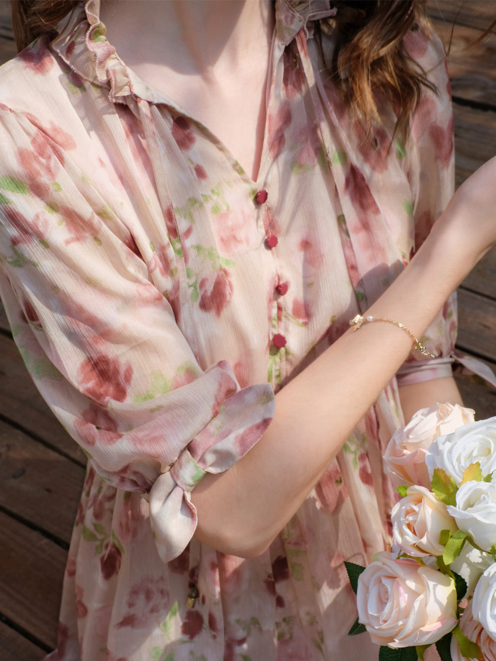 Pale red flower bleeding picture French dress