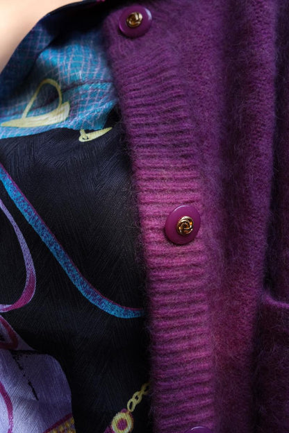 紫黒の鞄柄ヴィンテージブラウス