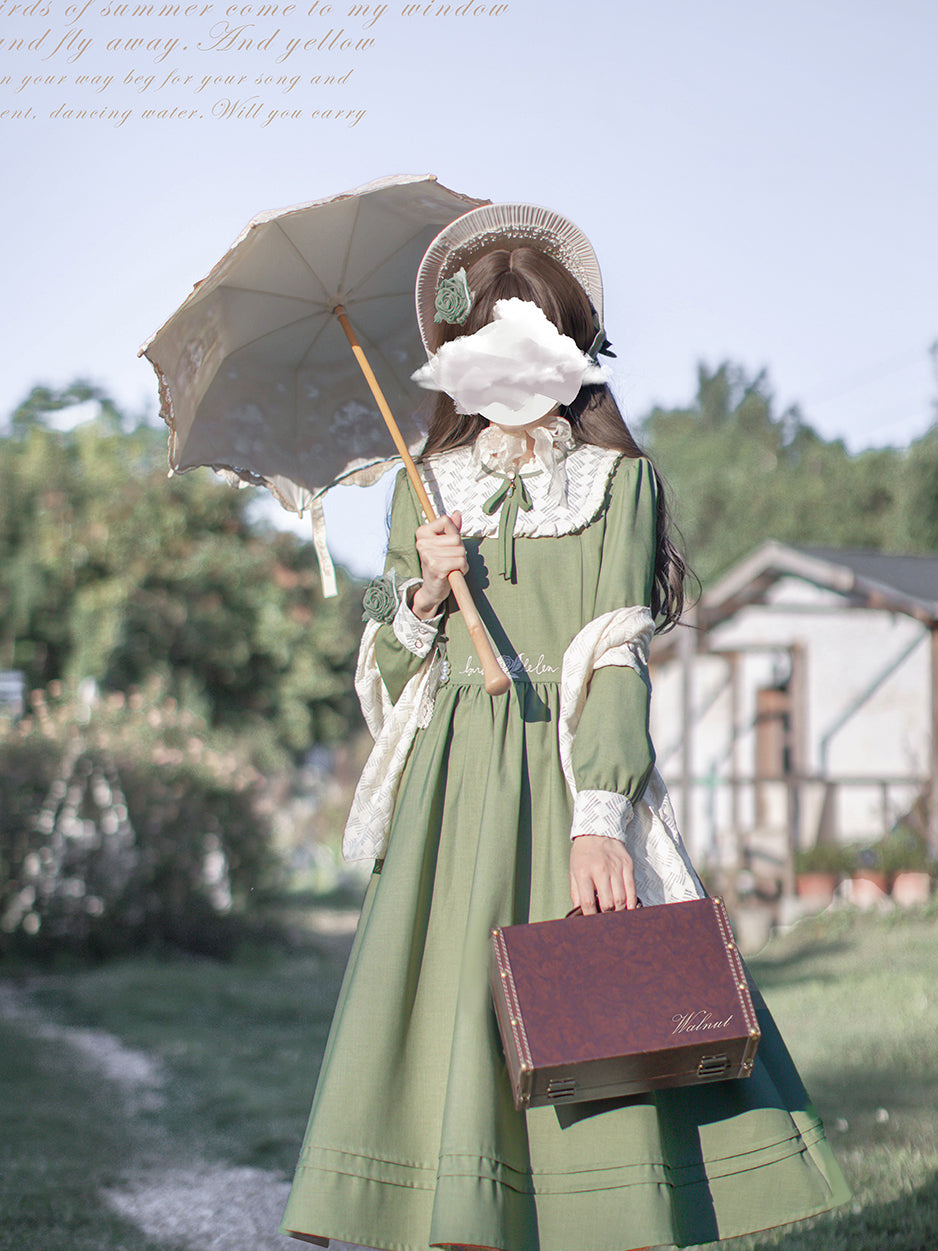 Light green lady's literary dress ＆ shawl – remulia