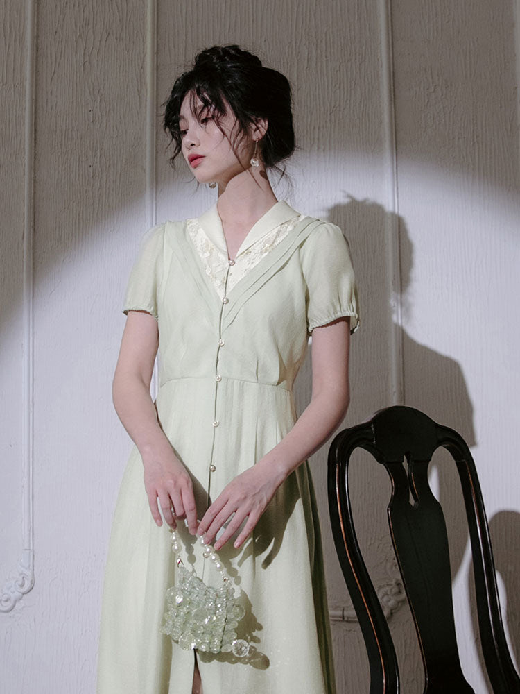 Light green embroidery French retro dress remulia Light green embroidery French retro dress remulia