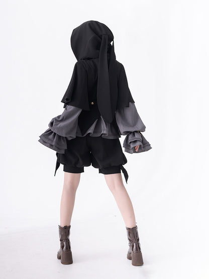 黒兎のお嬢様のフードジャケットとリボンブラウスとハーフパンツ[2023年7月中旬発送予定]