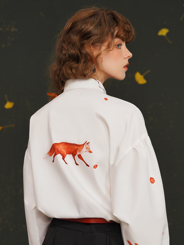 赤狐と木の実のアシンメトリーシャツ
