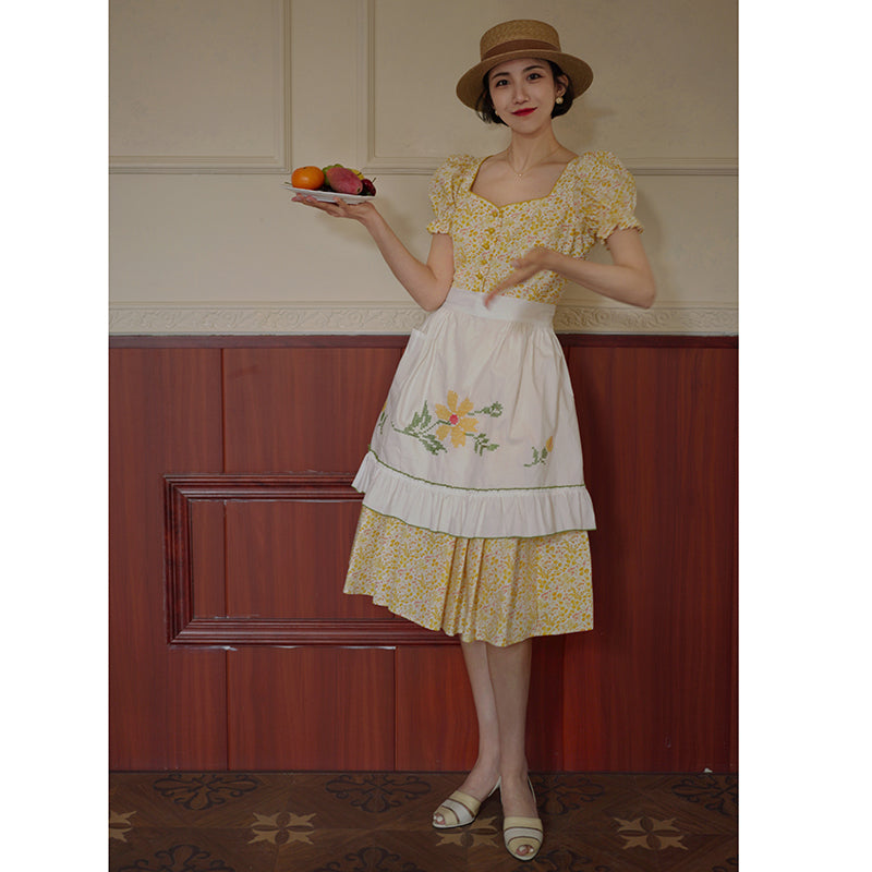 Yellow flower retro dress and embroidered apron – remulia