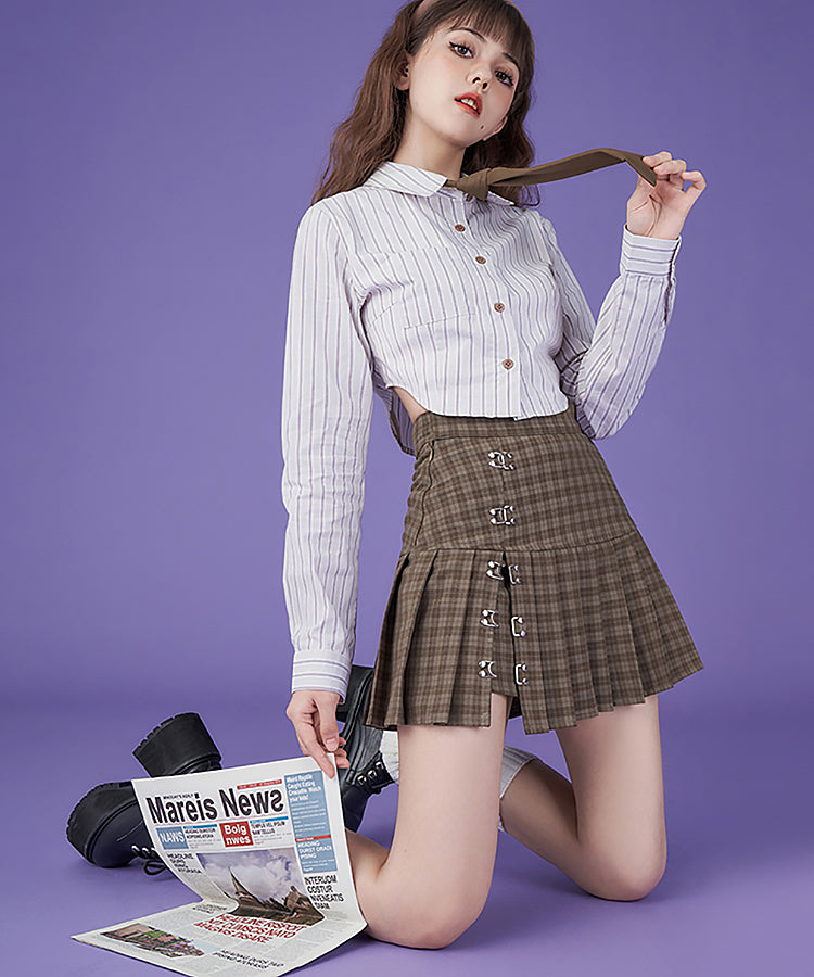 Plaid pleated skirt top nz