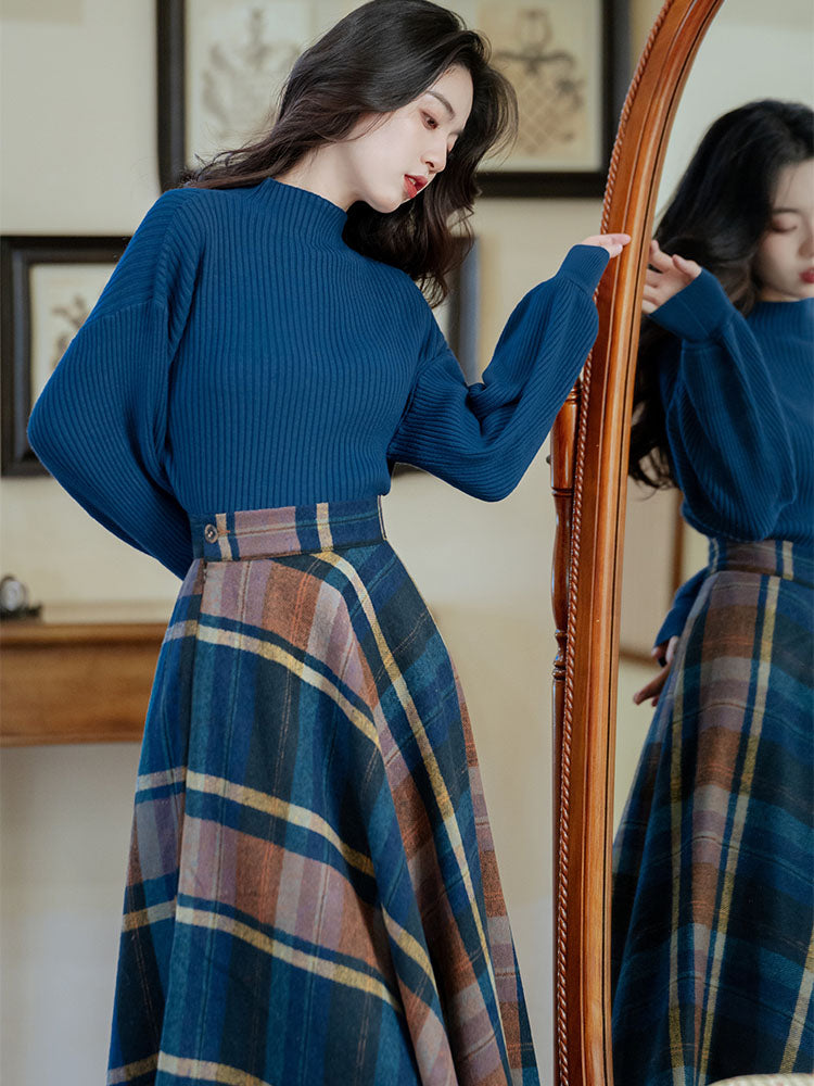 Blue and 2024 brown plaid skirt