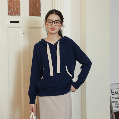 British girl's casual knit hoodie