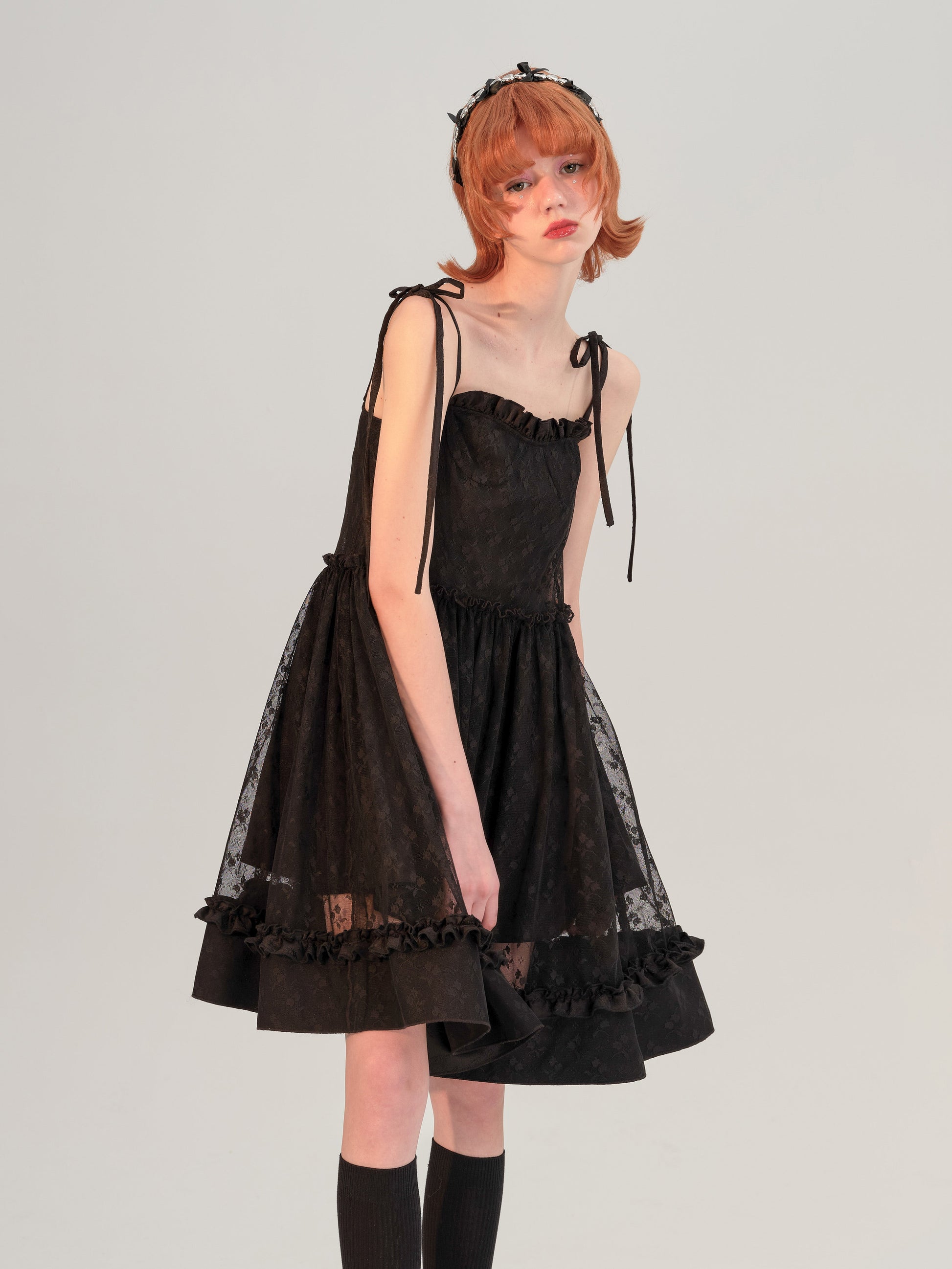mesh camisole dress BIMBA Y LOLA Camisole dress with Black mesh overlay