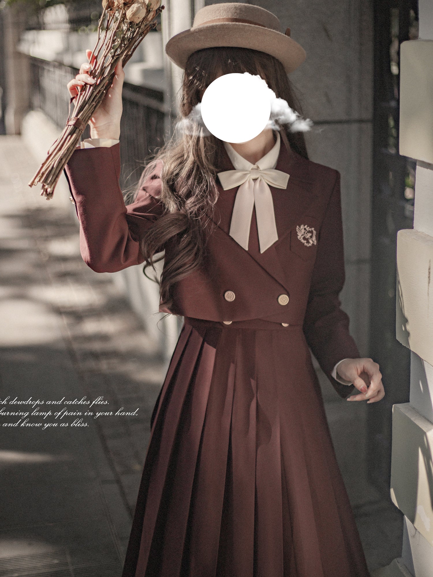 Dark brown literary girl classical jumper skirt ＆ short jacket ＆  blouse（予約商品：20日以内に発送）