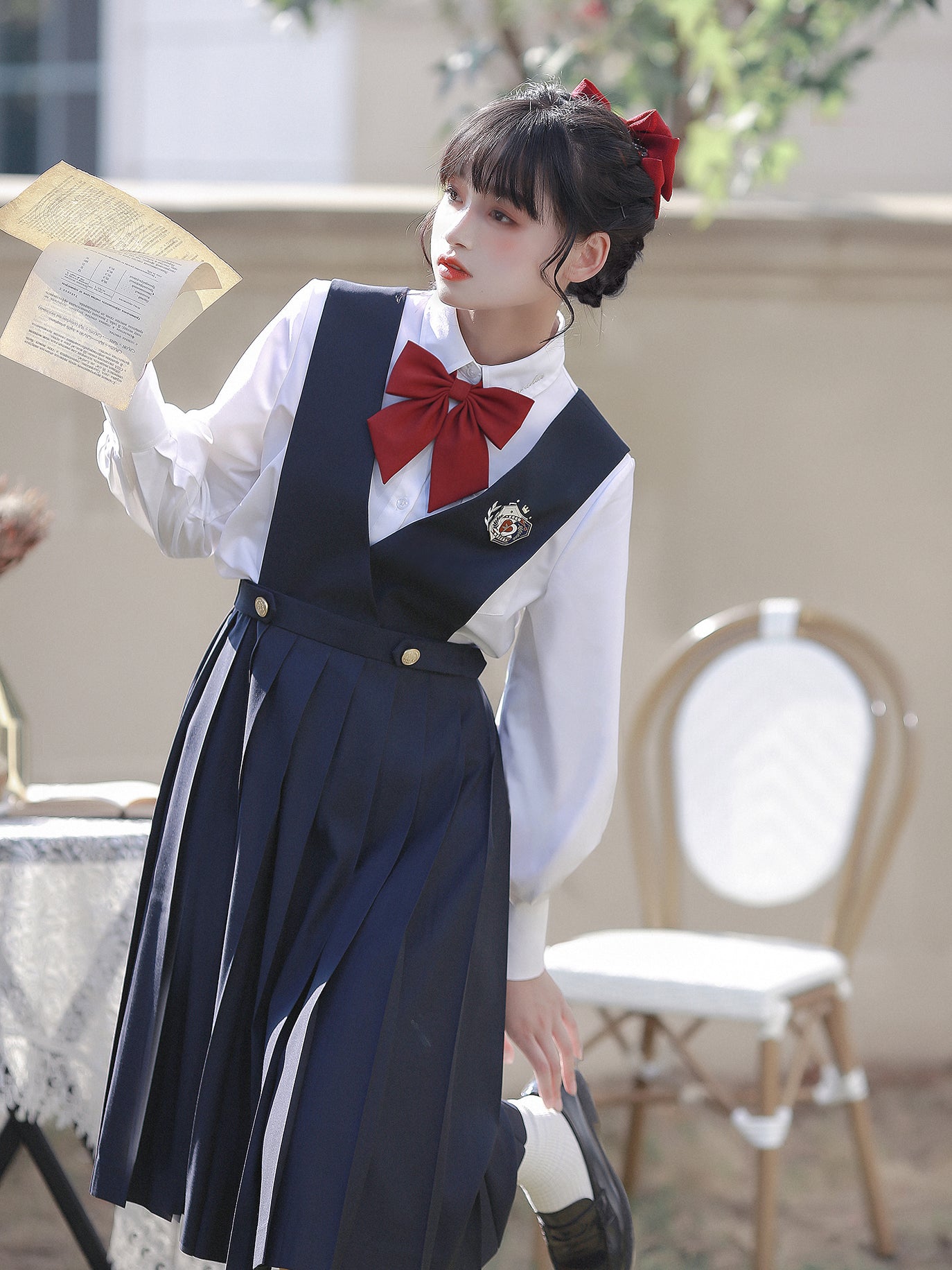 navy blue literary girl jumper skirt ＆ blouse – remulia