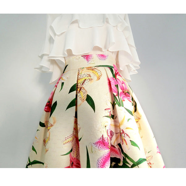 百合の花模様ヘップバーンスカート