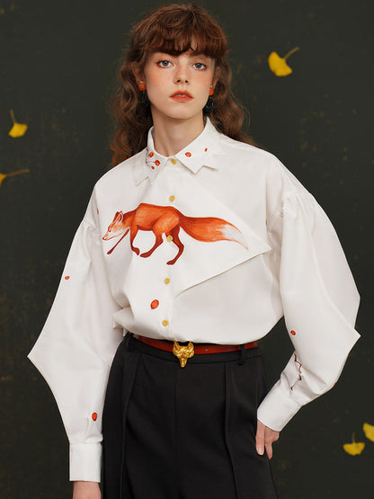 赤狐と木の実のアシンメトリーシャツ