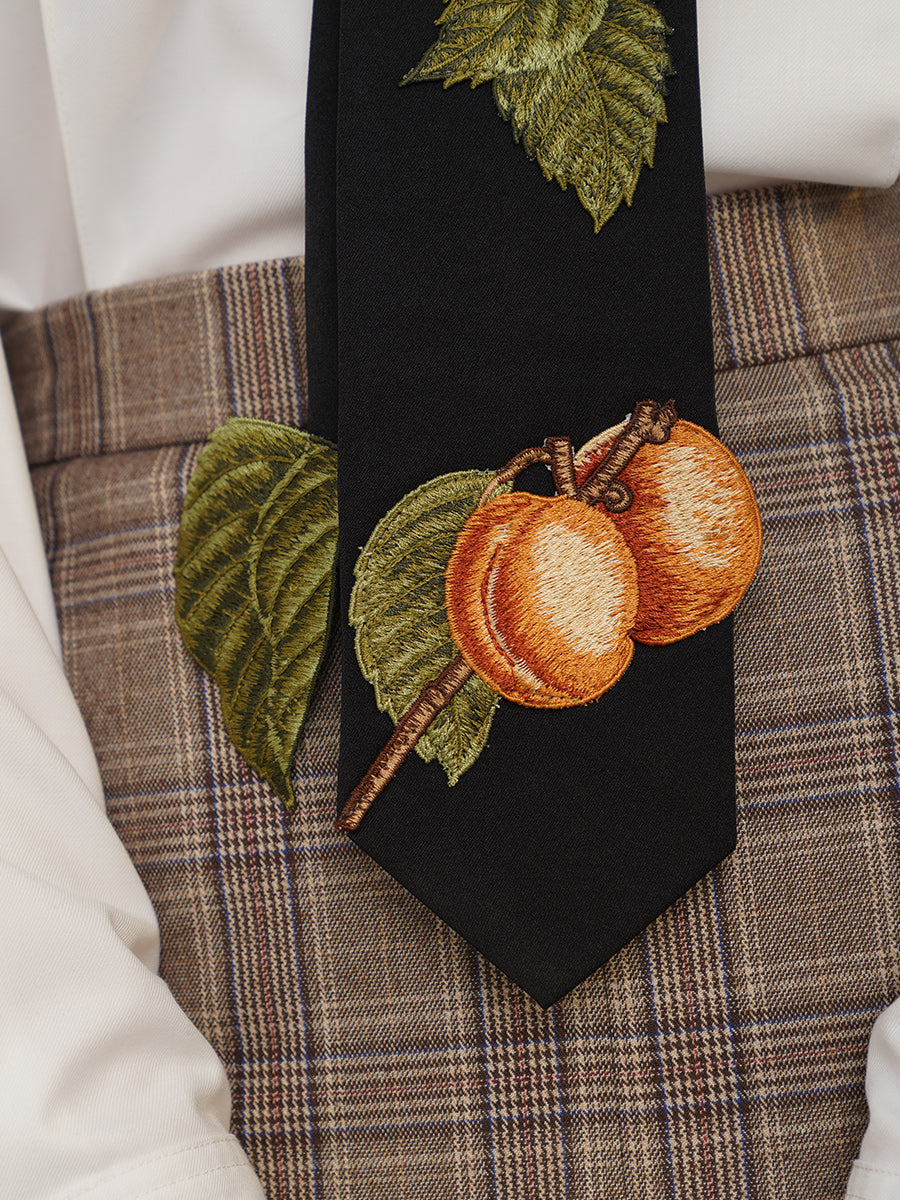 杏子の果実刺繍ネクタイ