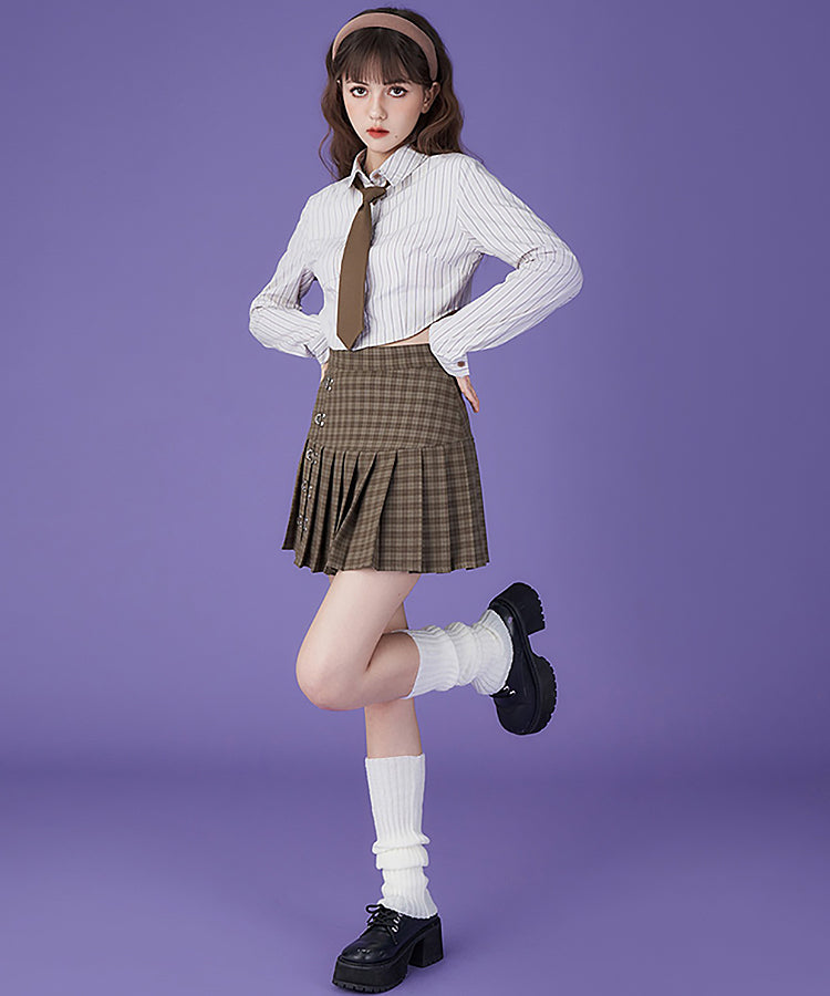 Student Girl Side Hooks Plaid Pleated Skirt