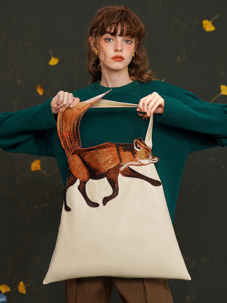 Red fox embroidery tote bag – remulia