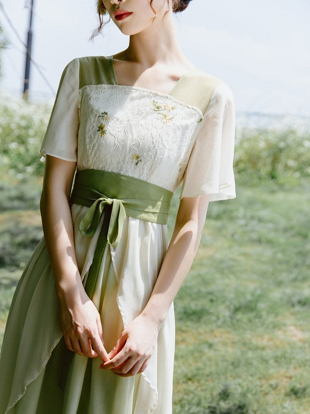 leaf color flower embroidery dress – remulia