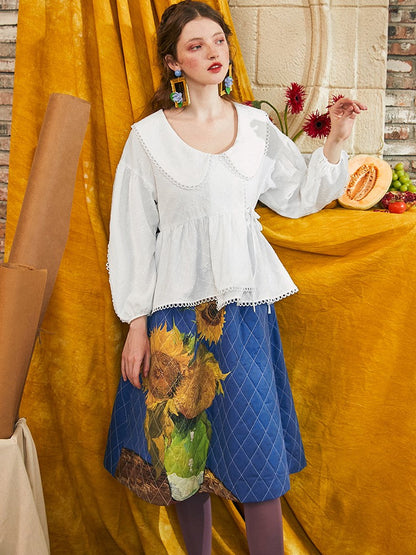 アイリスと花瓶の向日葵のキルティングスカート
