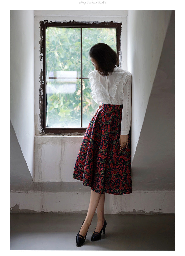 red flower jacquard skirt – remulia
