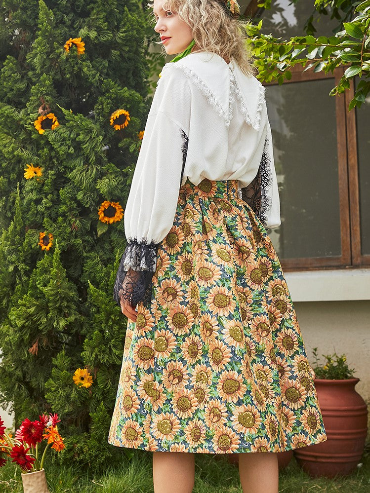 向日葵の花咲くジャガードスカート