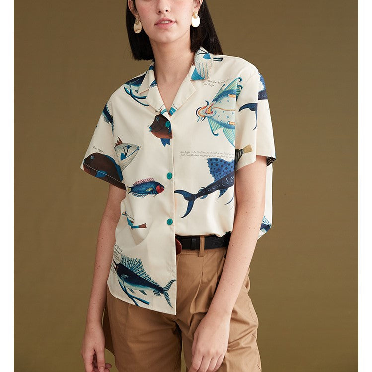 Fish picture book blouse