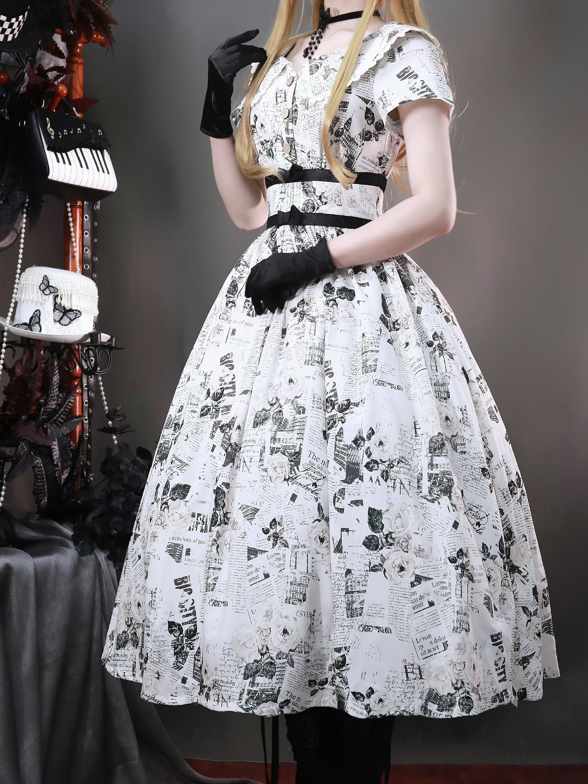 Western newspaper & white rose corset dress – remulia Western newspaper & white rose corset dress – remulia