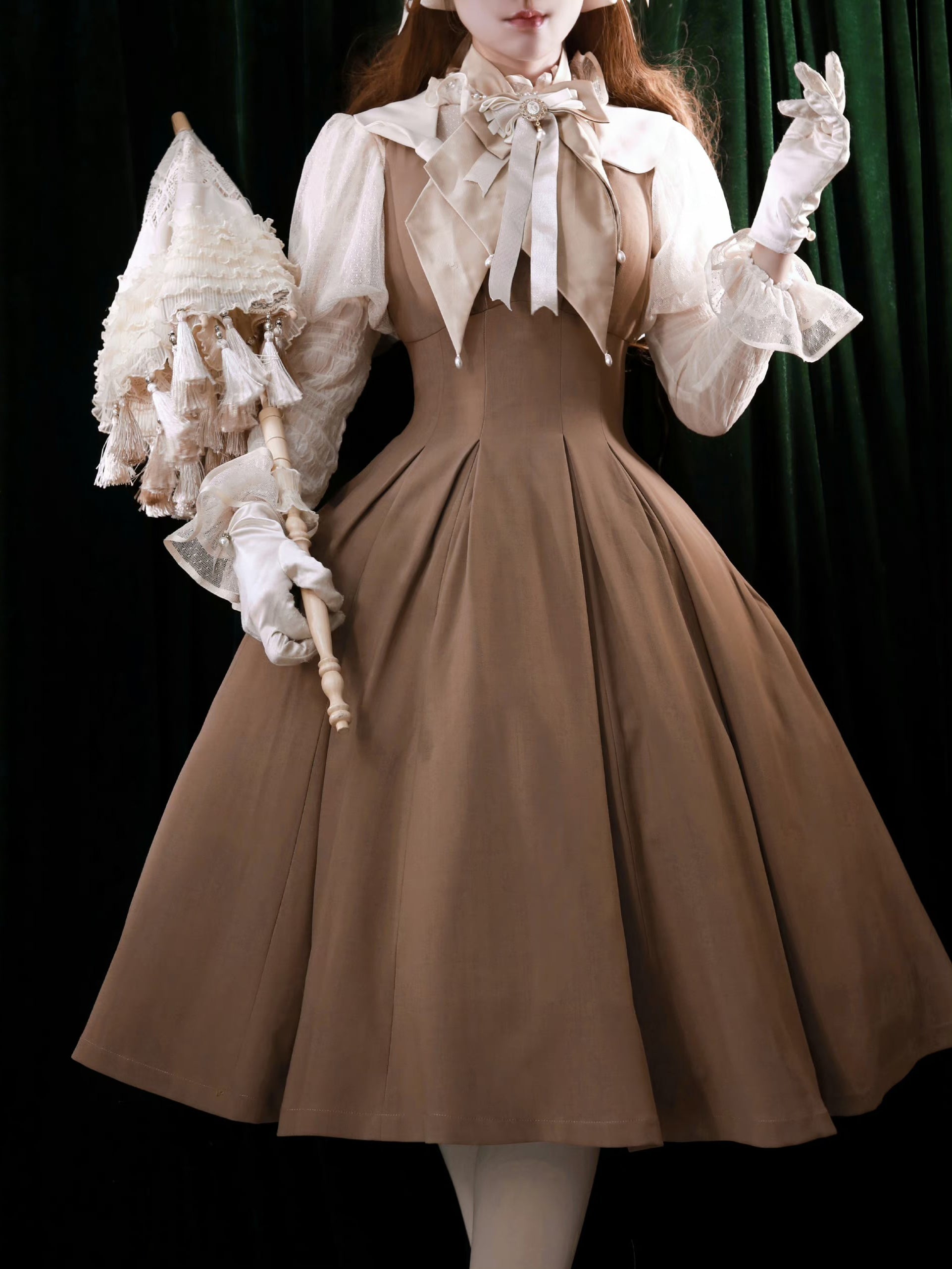 Paris lady's classical dress and short jacket (brown) – remulia