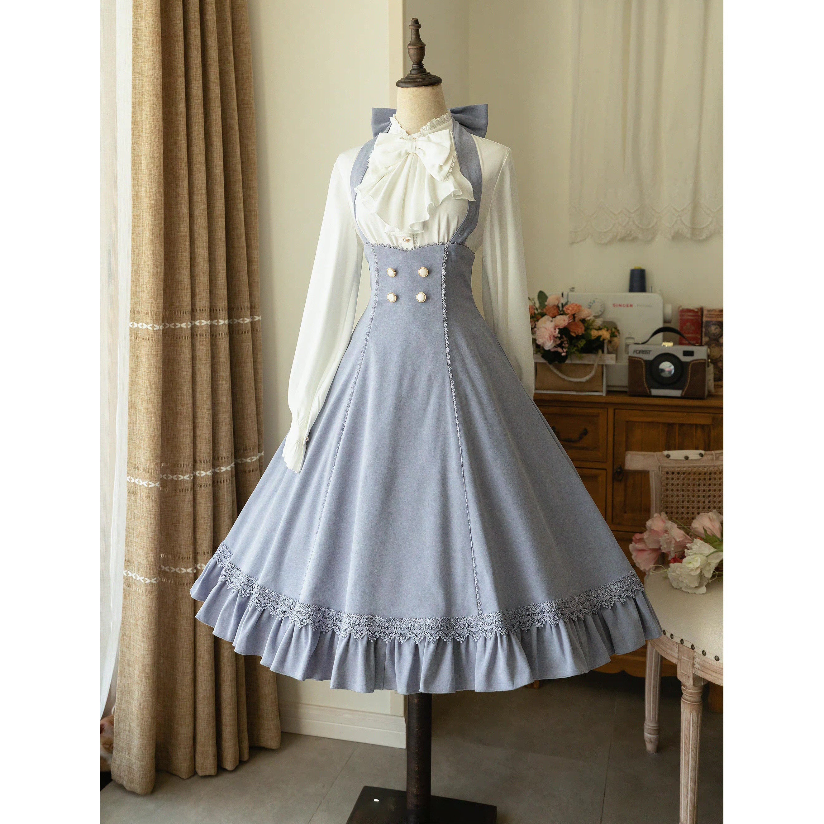 British lady jumper skirt / high neck ribbon blouse – remulia