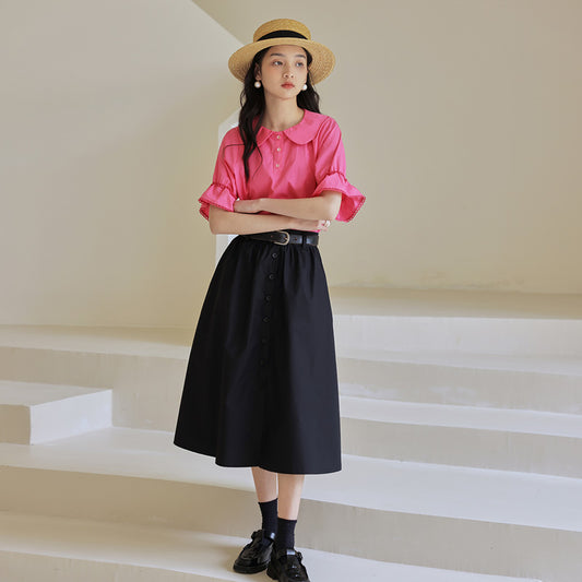 front button french retro skirt