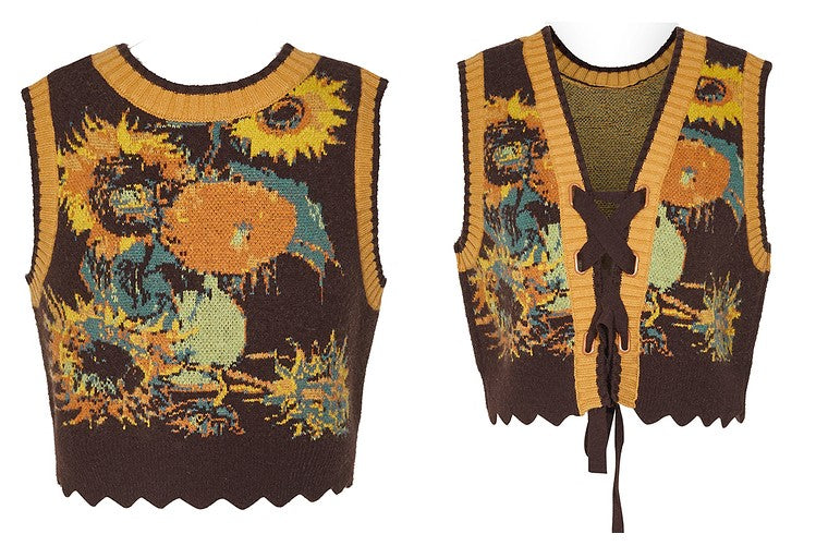 Sunflower embroidery flare denim pants