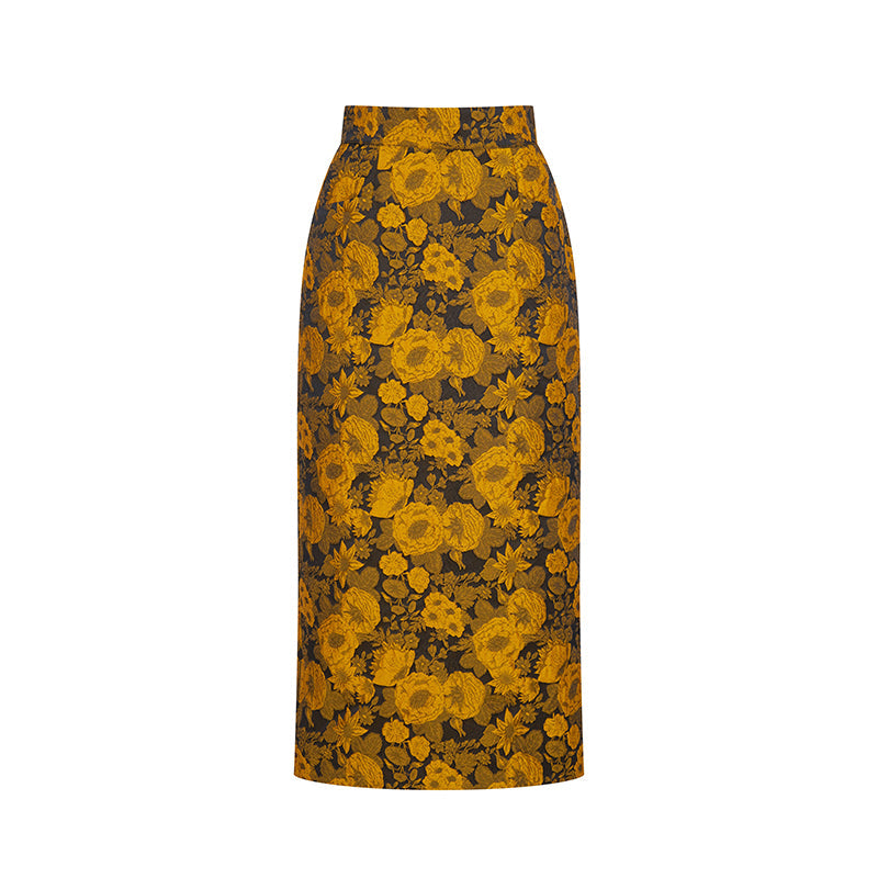 Sunflower embroidery jacquard skirt – remulia