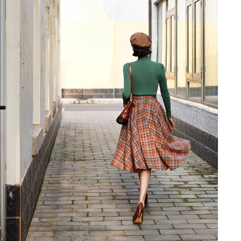 Orange green 2025 plaid skirt