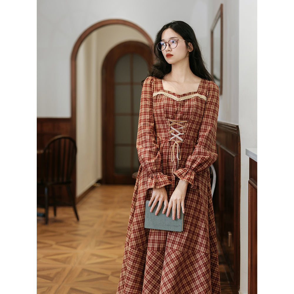 Dolly plaid lace-up retro dress remulia Dolly plaid lace-up retro dress remulia