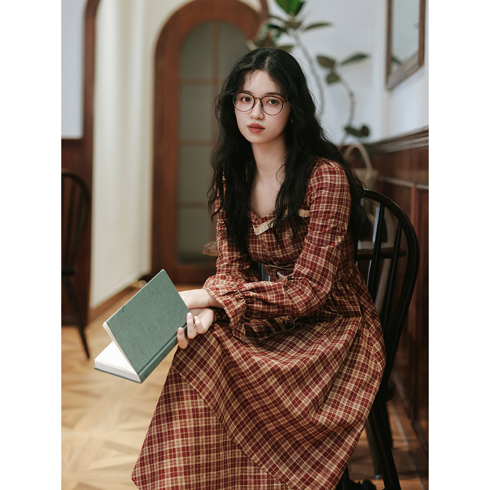 Dolly plaid lace-up retro dress remulia Dolly plaid lace-up retro dress remulia
