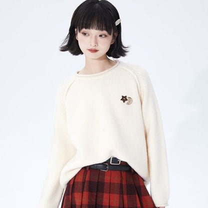 Apricot Round Neck Sweater Long Sleeve Knit Wool