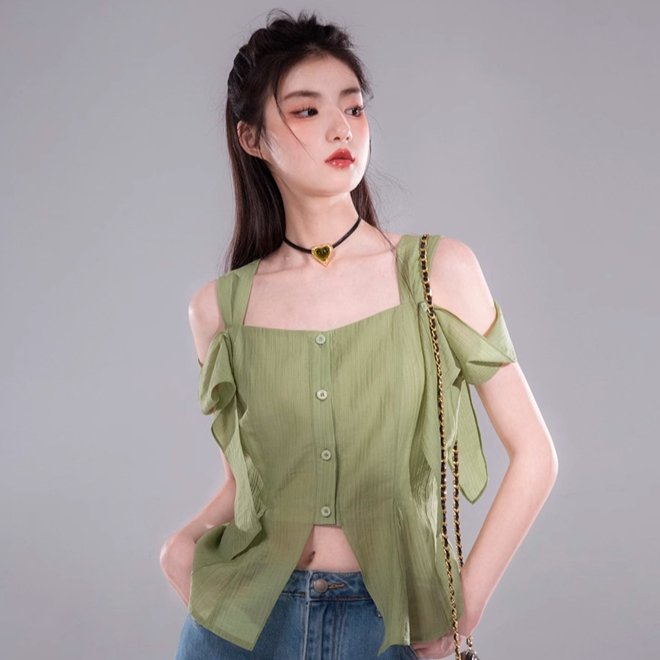 bamboo shadow green cool shirt with shoulder sleeves