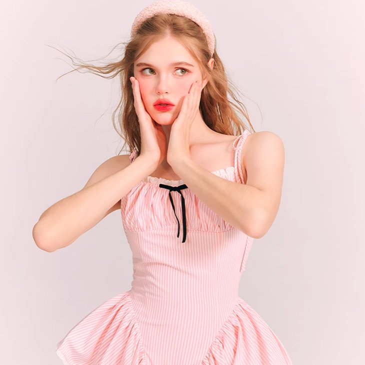 Barbie Powder Dress Lace Stripe Suspender Fluffy Skirt