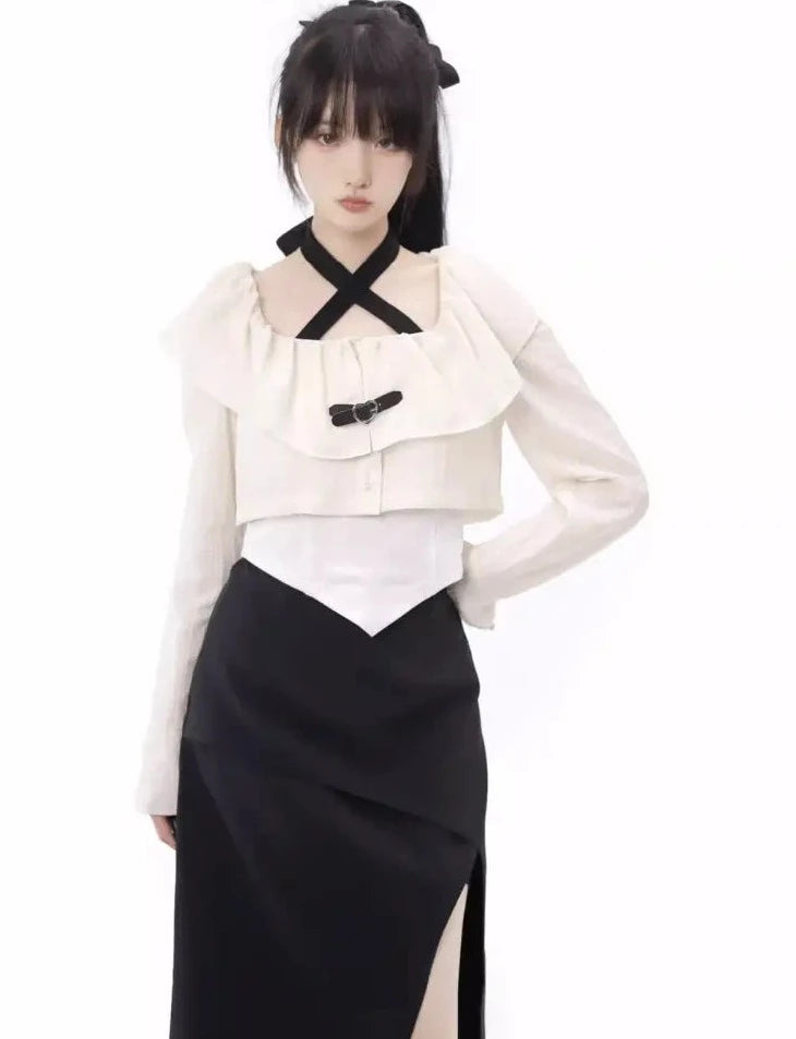 Black and White Literary Girl Tops and Skirt