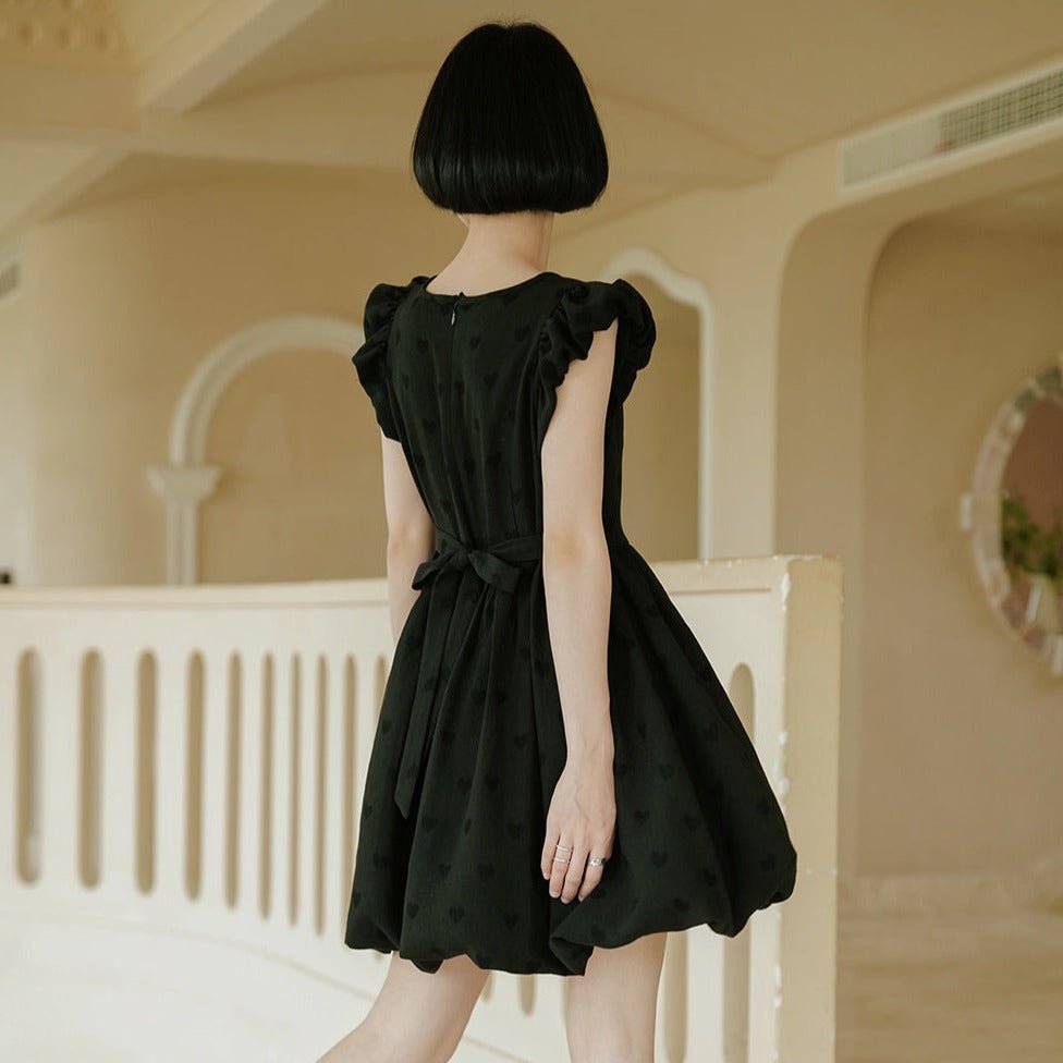 Black cloud bud fluffy dress short-sleeved short skirt