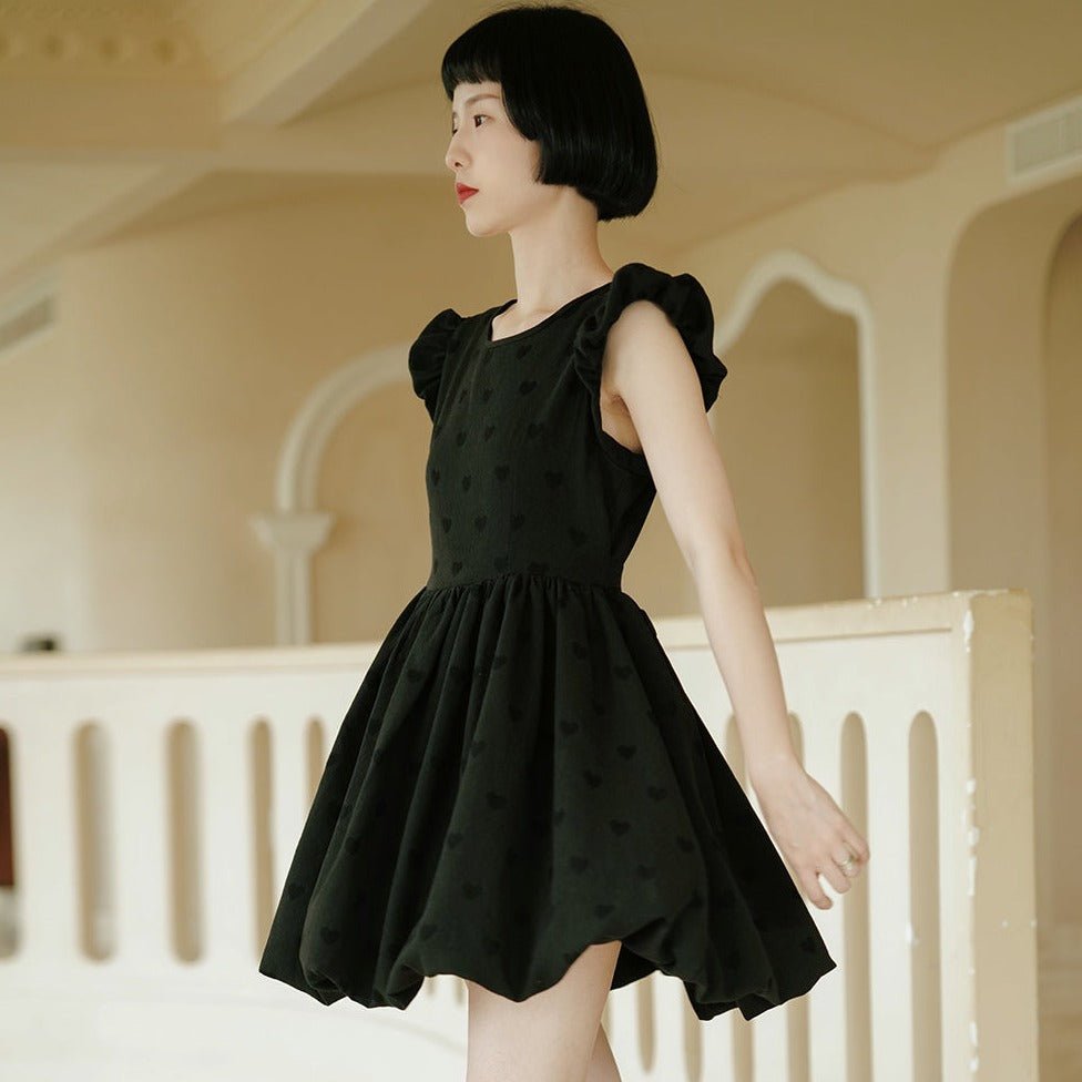 Black butterfly fluffy short dress – remulia