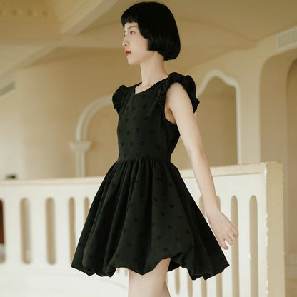 Black cloud bud fluffy dress short-sleeved short skirt