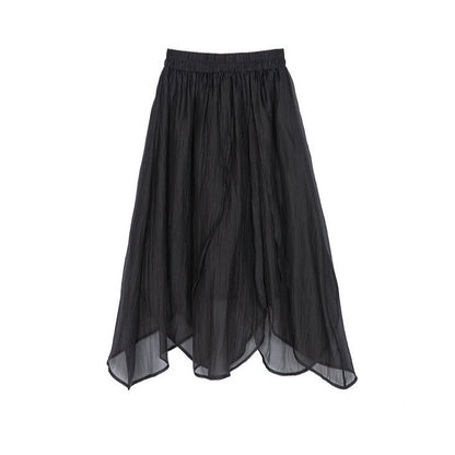 Black layered mid-length elastic waist retro petal skirt