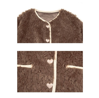 Brown plush imitation fur loose jacket