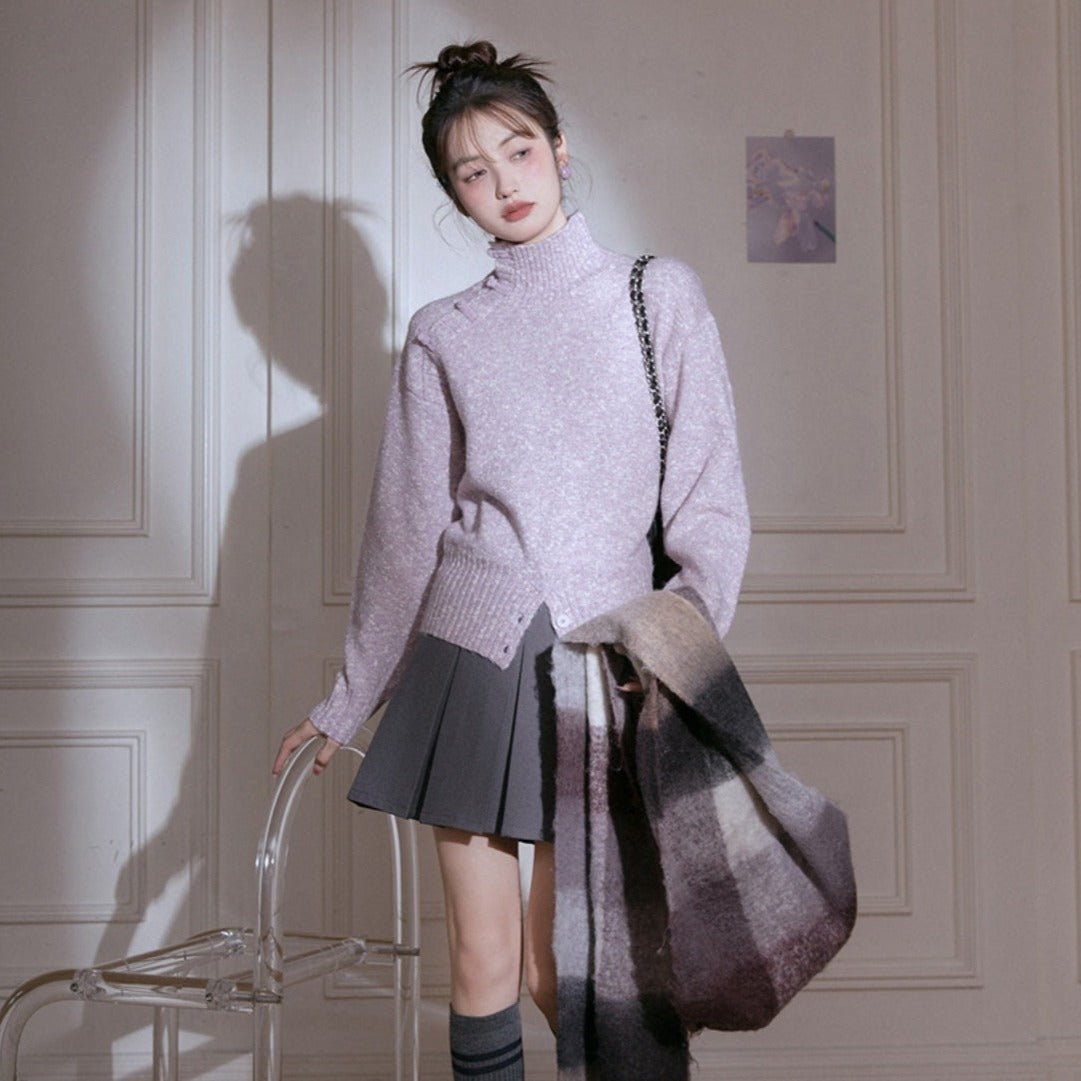 Cherry blossom pink Chinese style high collar sweater