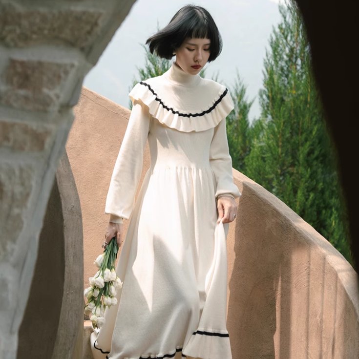 white christmas dresses A'reve Lace Trim Sweater Dress Cream white christmas dresses A'reve Lace Trim Sweater Dress Cream