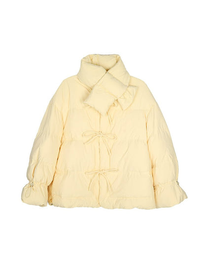 Creamy Yellow Short Down Jacket Scarf Two-piece