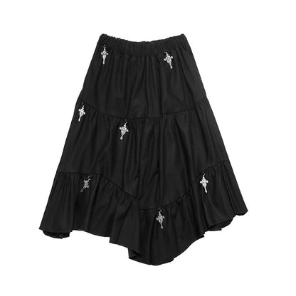 Dark cross A-line irregular long skirt