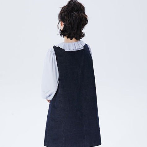 Denim square collar vest high waist sleeveless dress