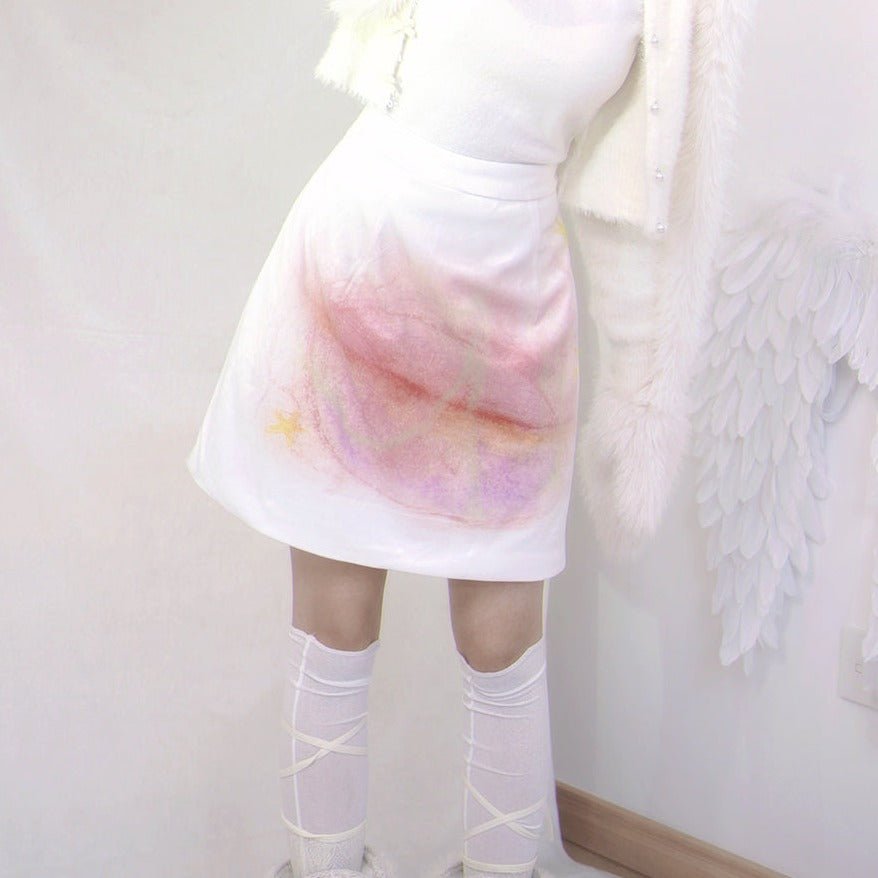 Descends bunny print quilted velvet short skirt