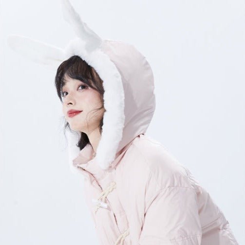 Detachable Rabbit Ear Hooded White Duck Down Jacket